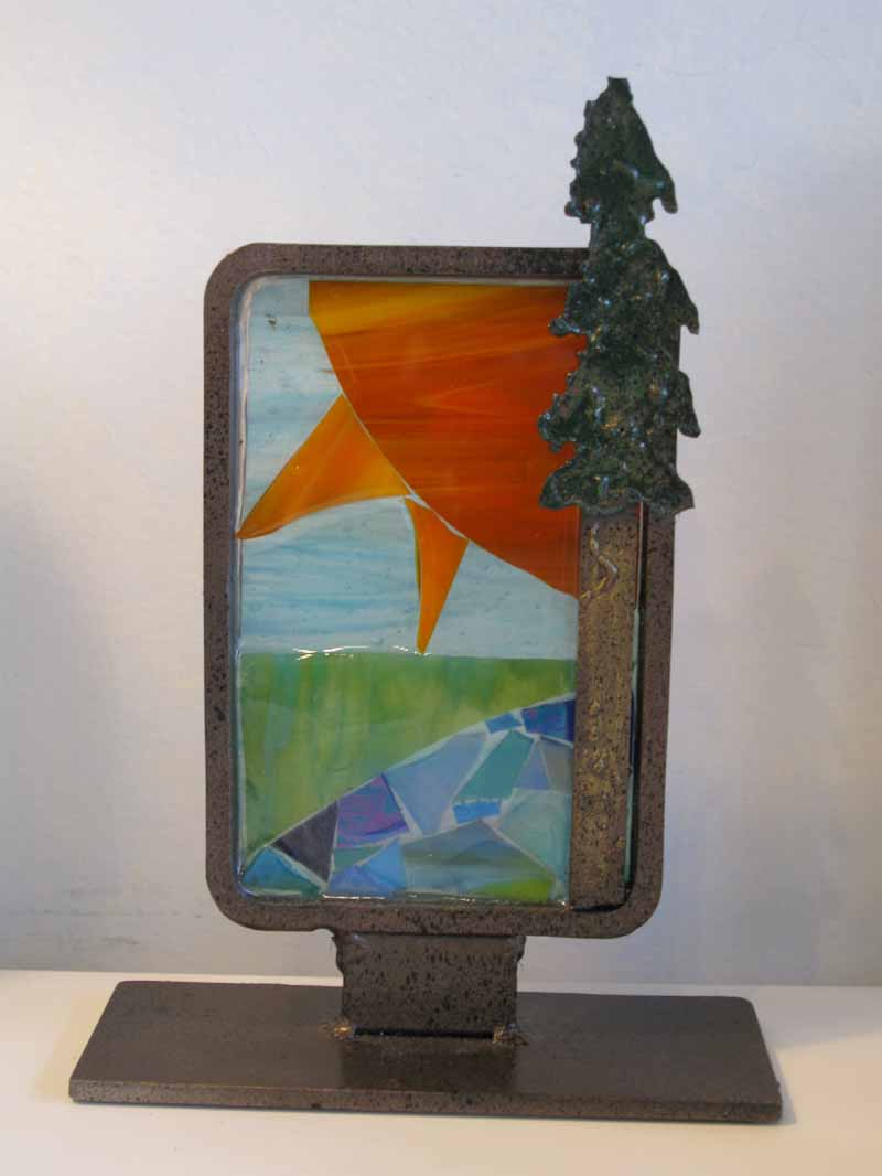 Lake Landscape with Tree in Steel and Glass